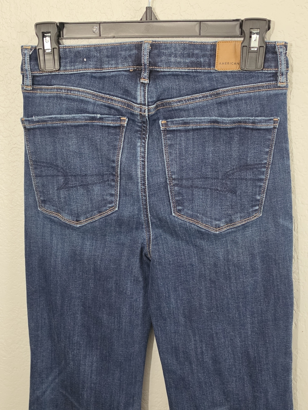 American Eagle Super Hi-Rise Flare Dark Wash Stretch Denim Womens Size 4 - Picture 6 of 10